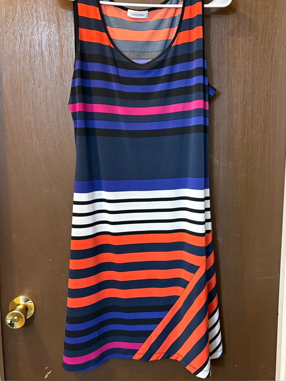 Calvin Klein Striped Tank Mini Dress in Navy, Orange, Blue & Pink